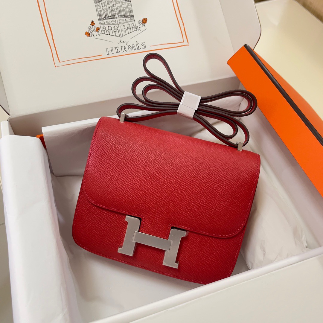 Hermes Constance 18 Mini Shoulder Bag In Red Epsom Leather